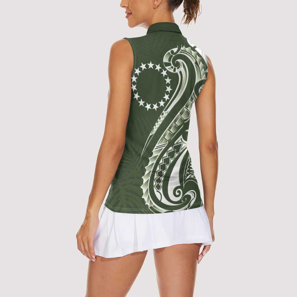 Kia Orana Cook Islands Women Sleeveless Polo Shirt Matie Plumeria Tropical Waves - Polynesian Pride