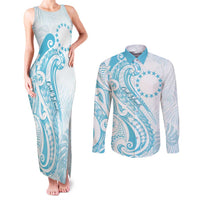 Kia Orana Cook Islands Couples Matching Tank Maxi Dress and Long Sleeve Button Shirt Moana Plumeria Tropical Waves - Polynesian Pride