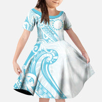 Kia Orana Cook Islands Family Matching Off The Shoulder Long Sleeve Dress and Hawaiian Shirt Moana Plumeria Tropical Waves - Polynesian Pride
