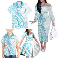 Kia Orana Cook Islands Family Matching Off The Shoulder Long Sleeve Dress and Hawaiian Shirt Moana Plumeria Tropical Waves - Polynesian Pride