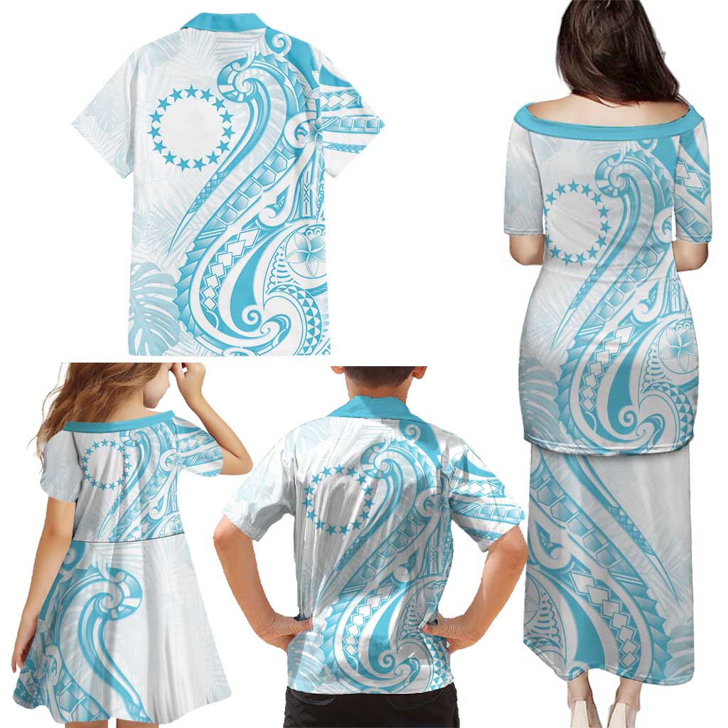 Kia Orana Cook Islands Family Matching Puletasi and Hawaiian Shirt Moana Plumeria Tropical Waves - Polynesian Pride