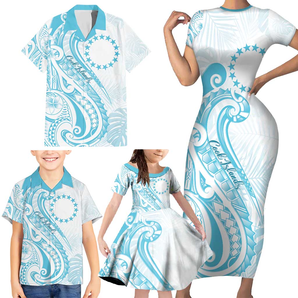 Kia Orana Cook Islands Family Matching Short Sleeve Bodycon Dress and Hawaiian Shirt Moana Plumeria Tropical Waves - Polynesian Pride