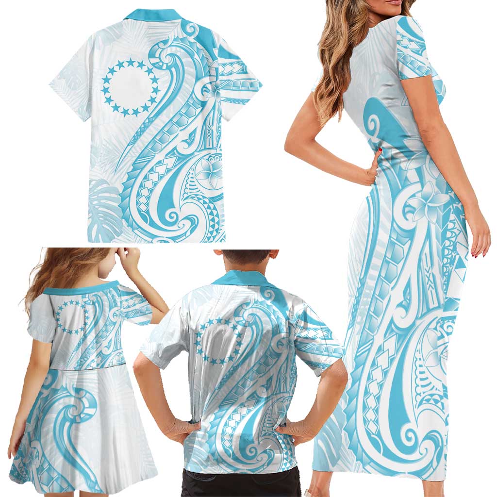 Kia Orana Cook Islands Family Matching Short Sleeve Bodycon Dress and Hawaiian Shirt Moana Plumeria Tropical Waves - Polynesian Pride