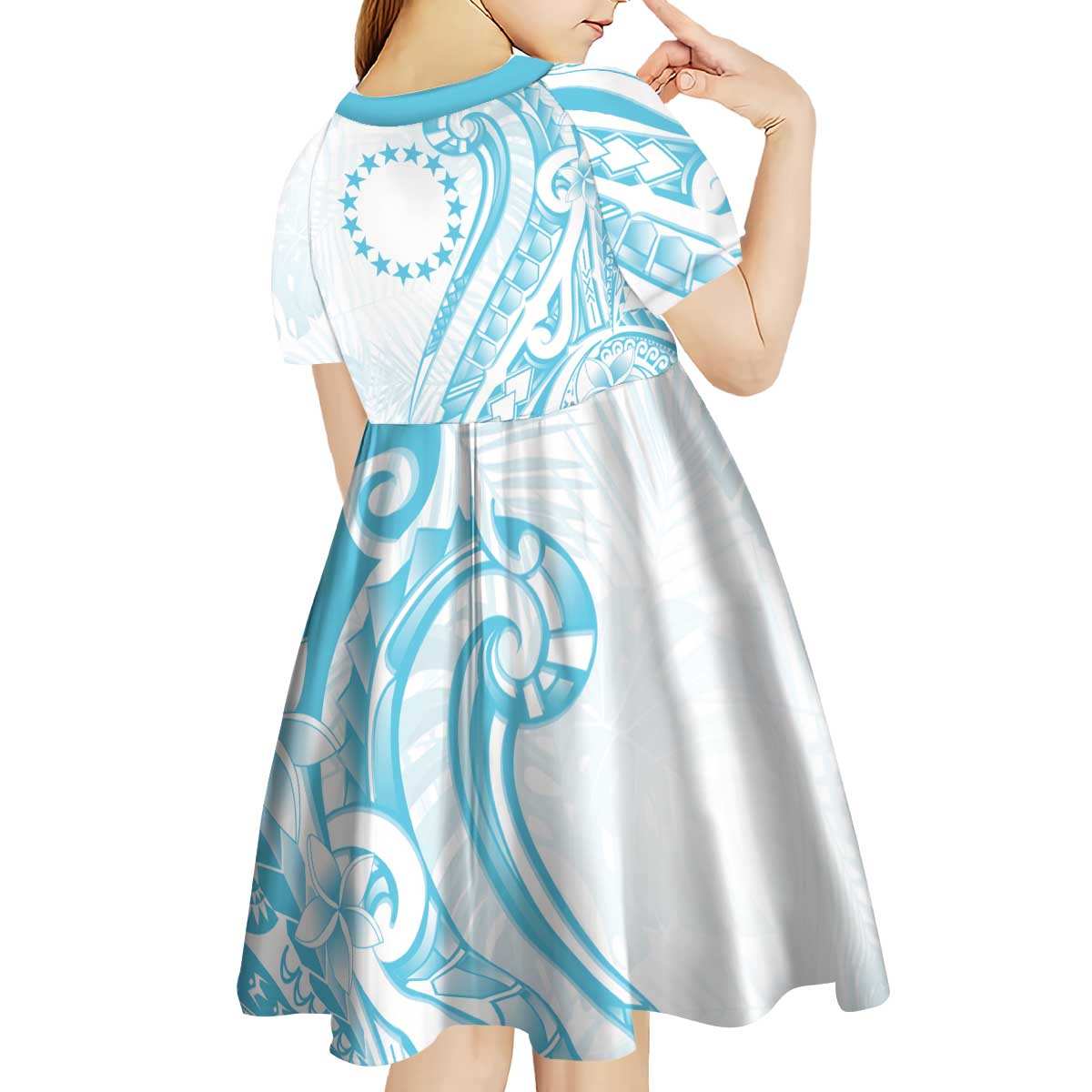 Kia Orana Cook Islands Kid Short Sleeve Dress Moana Plumeria Tropical Waves - Polynesian Pride