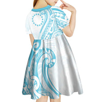 Kia Orana Cook Islands Kid Short Sleeve Dress Moana Plumeria Tropical Waves - Polynesian Pride