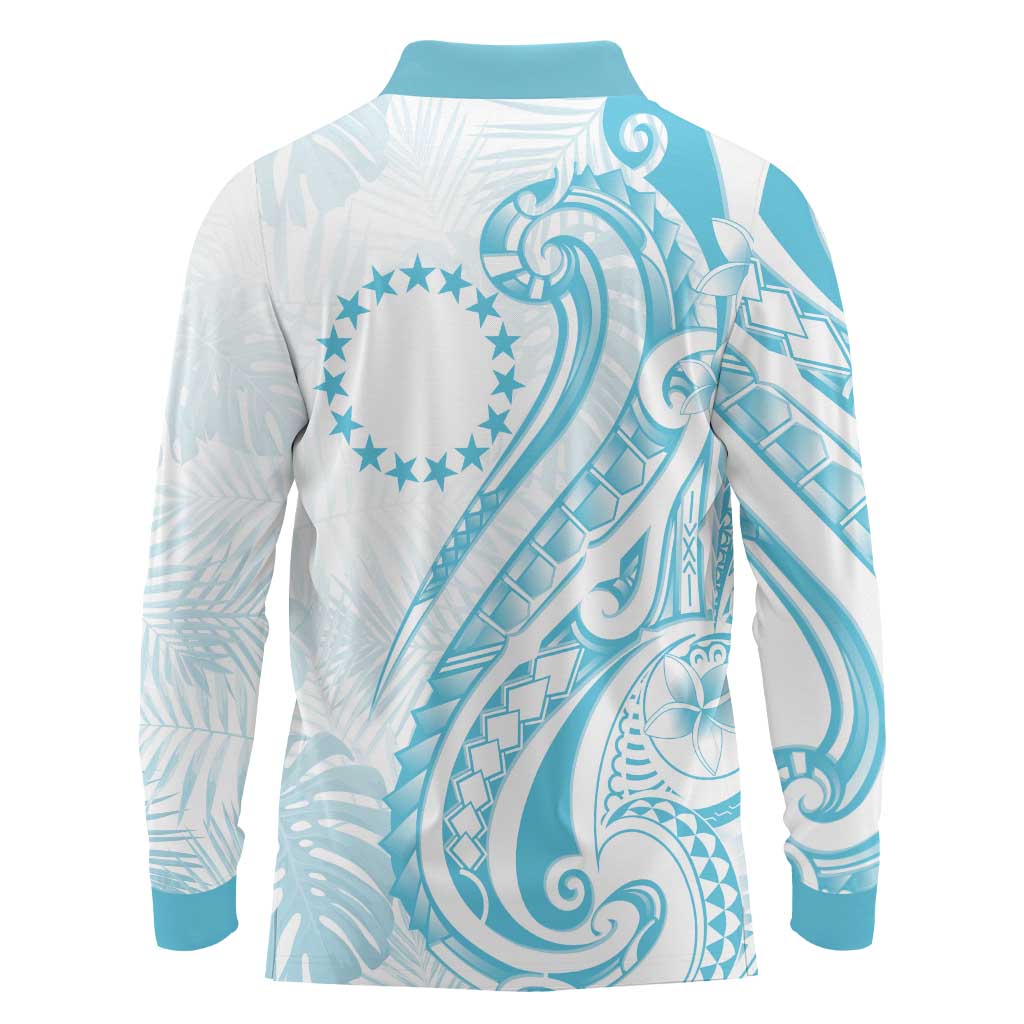Kia Orana Cook Islands Long Sleeve Polo Shirt Moana Plumeria Tropical Waves - Polynesian Pride