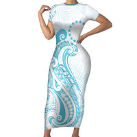 Kia Orana Cook Islands Short Sleeve Bodycon Dress Moana Plumeria Tropical Waves - Polynesian Pride