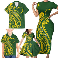 Kia Orana Cook Islands Family Matching Short Sleeve Bodycon Dress and Hawaiian Shirt Plumeria Tropical Waves - Polynesian Pride