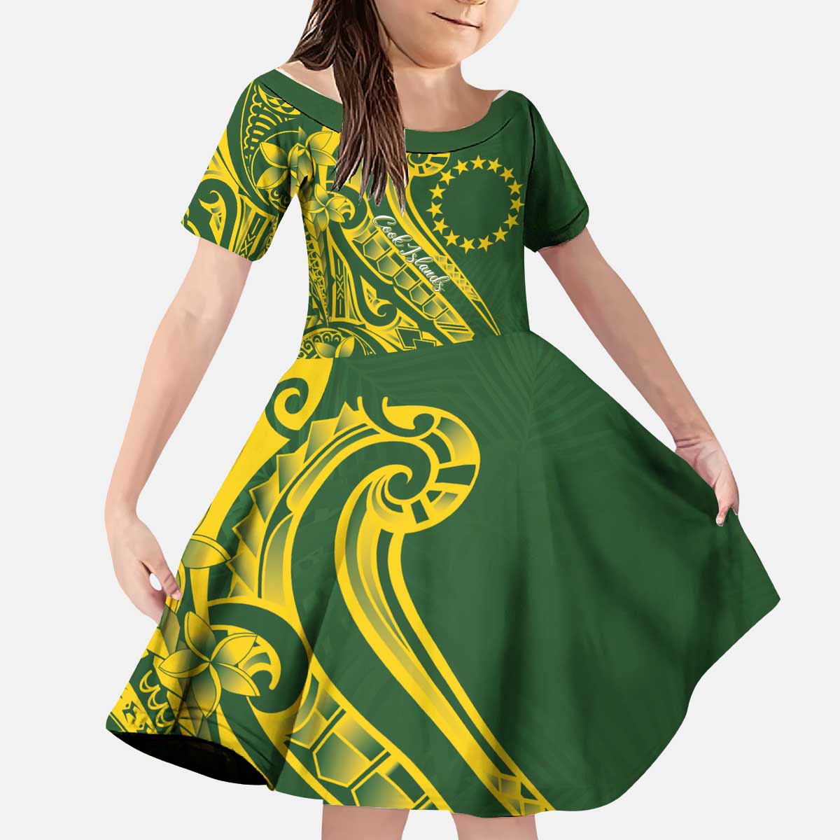Kia Orana Cook Islands Kid Short Sleeve Dress Plumeria Tropical Waves - Polynesian Pride