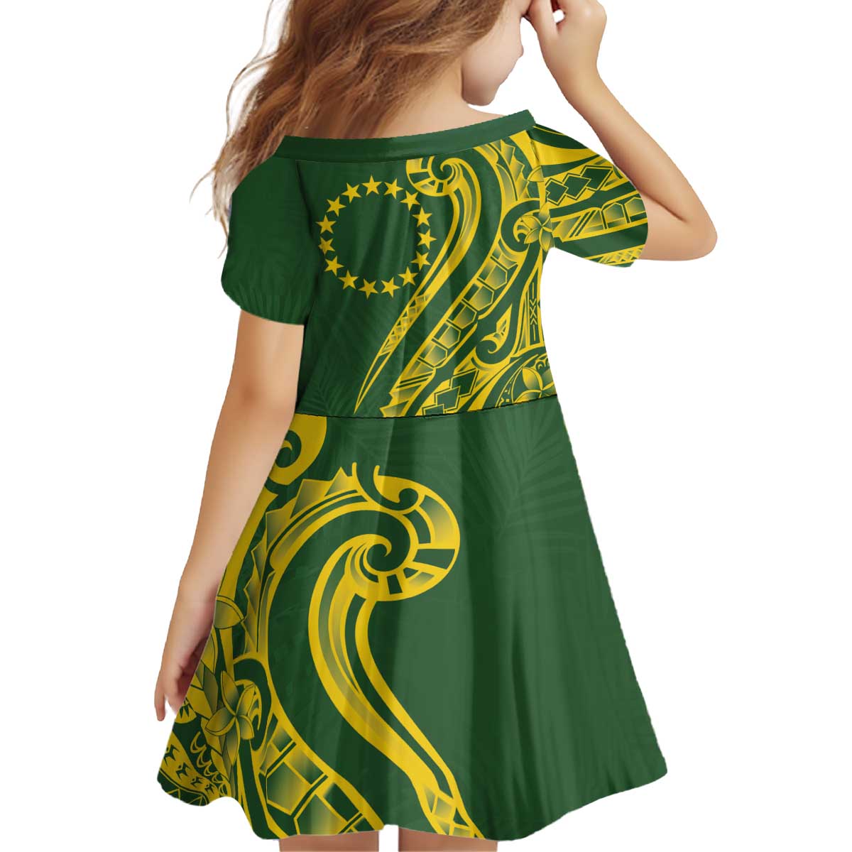 Kia Orana Cook Islands Kid Short Sleeve Dress Plumeria Tropical Waves LT7 - Polynesian Pride