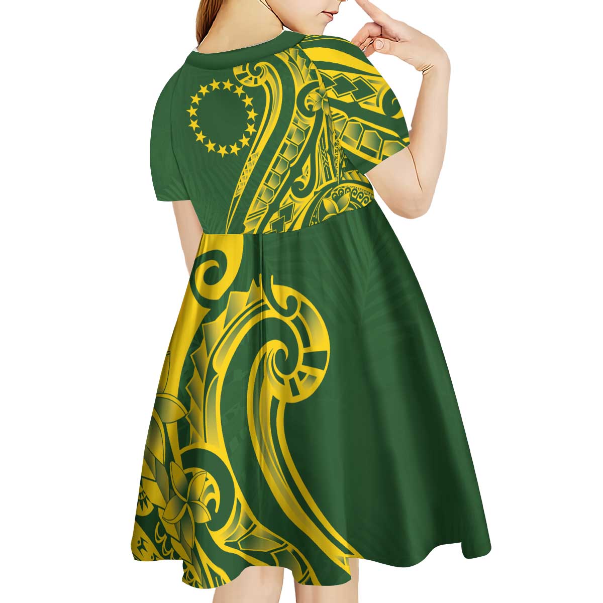 Kia Orana Cook Islands Kid Short Sleeve Dress Plumeria Tropical Waves LT7 - Polynesian Pride