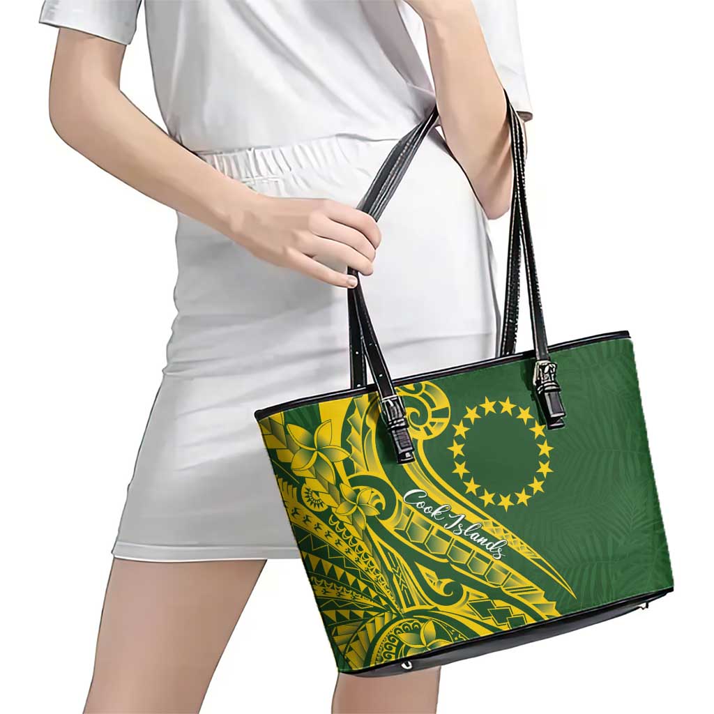 Kia Orana Cook Islands Leather Tote Bag Plumeria Tropical Waves - Polynesian Pride