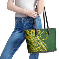 Kia Orana Cook Islands Leather Tote Bag Plumeria Tropical Waves - Polynesian Pride