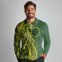 Kia Orana Cook Islands Long Sleeve Polo Shirt Plumeria Tropical Waves - Polynesian Pride