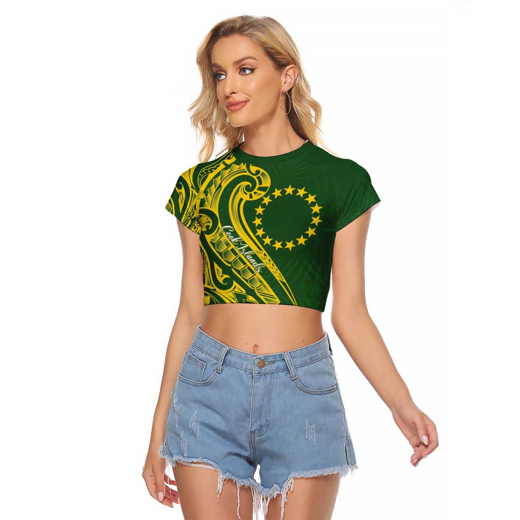 Kia Orana Cook Islands Raglan Cropped T Shirt Plumeria Tropical Waves - Polynesian Pride