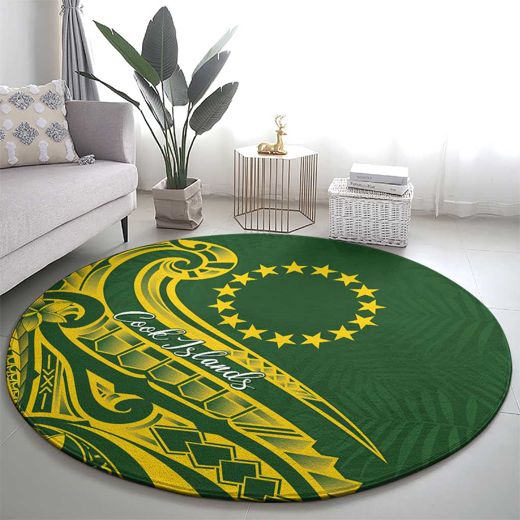 Kia Orana Cook Islands Round Carpet Plumeria Tropical Waves - Polynesian Pride