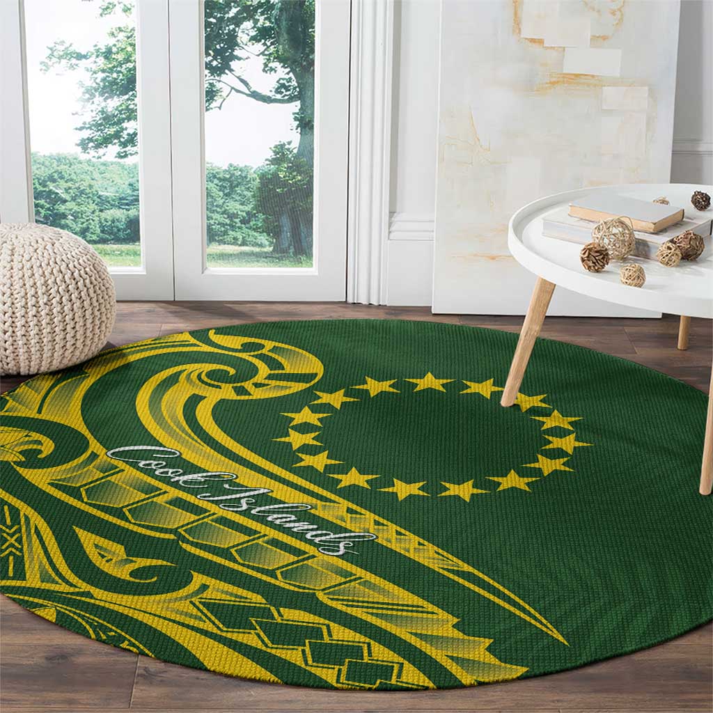 Kia Orana Cook Islands Round Carpet Plumeria Tropical Waves - Polynesian Pride