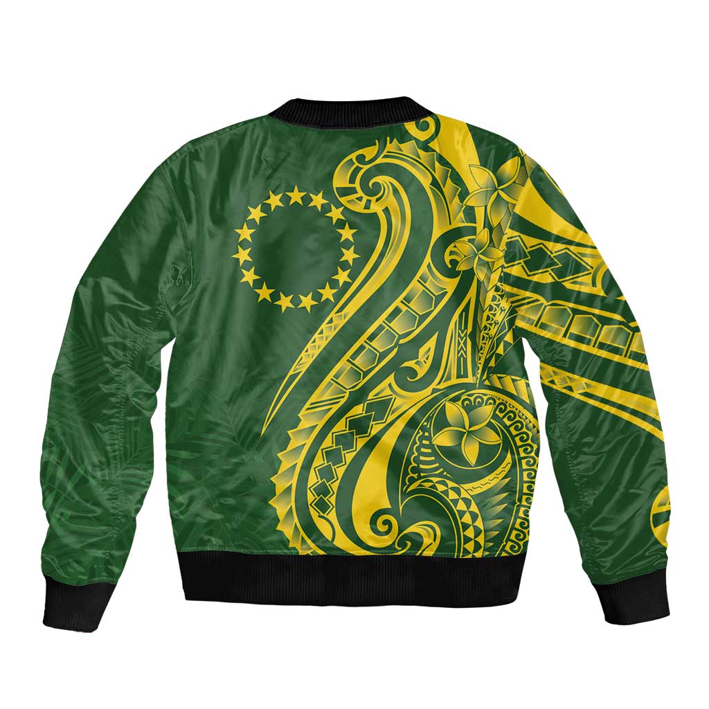 Kia Orana Cook Islands Sleeve Zip Bomber Jacket Plumeria Tropical Waves - Polynesian Pride
