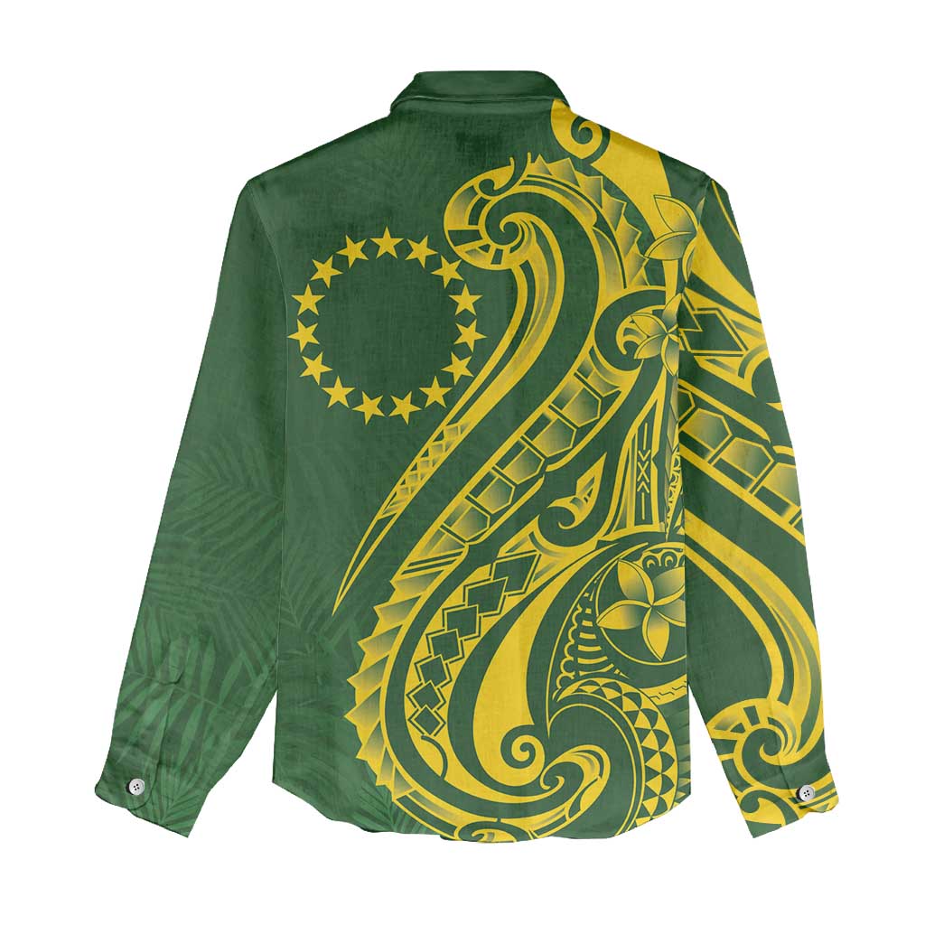 Kia Orana Cook Islands Women Casual Shirt Plumeria Tropical Waves - Polynesian Pride