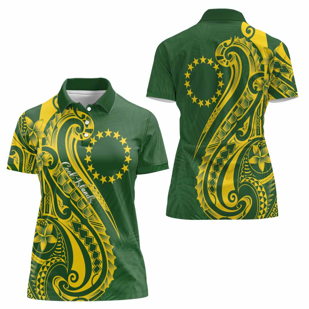 Kia Orana Cook Islands Women Polo Shirt Plumeria Tropical Waves - Polynesian Pride