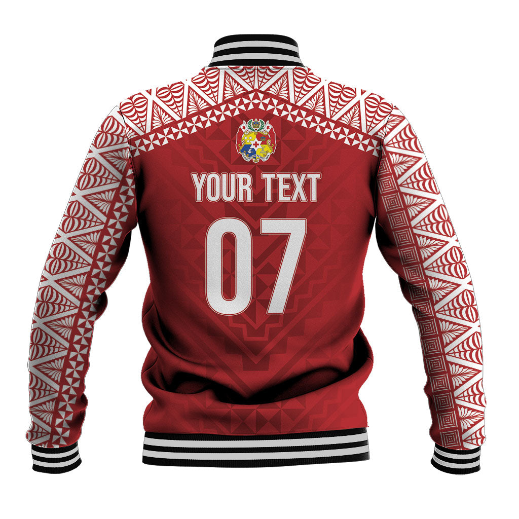 Mate Ma'a Tonga Rugby Custom Kupesi Motifs Baseball Jacket Red Waves LT7 - Polynesian Pride