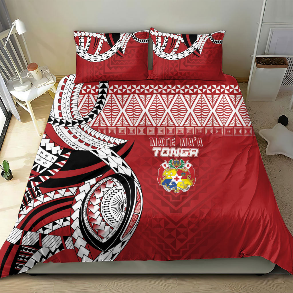 Mate Ma'a Tonga Rugby Kupesi Motifs Bedding Set Red Waves LT7 - Polynesian Pride