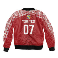 Mate Ma'a Tonga Rugby Custom Kupesi Motifs Bomber Jacket Red Waves LT7 - Polynesian Pride