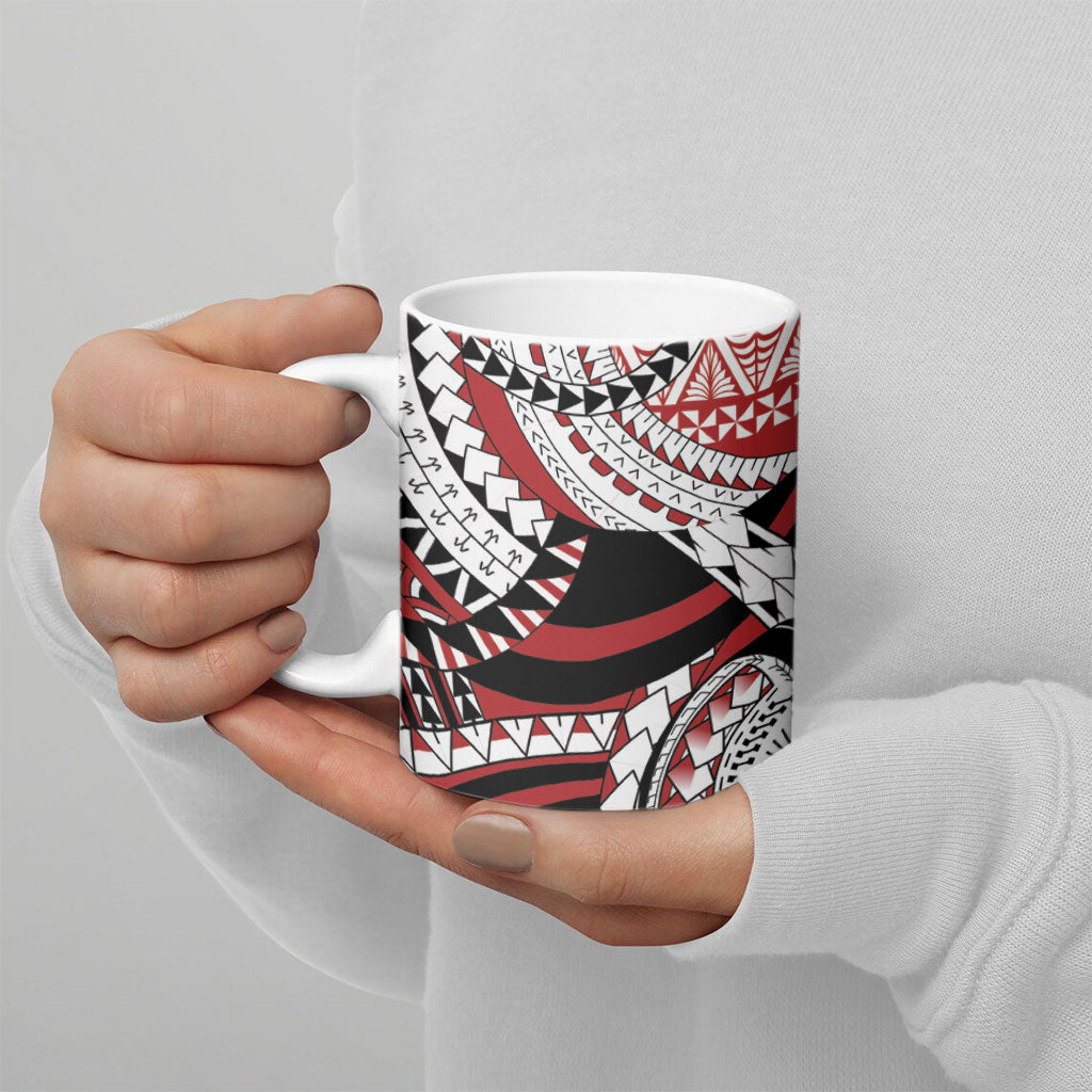 Mate Ma'a Tonga Rugby Kupesi Motifs Ceramic Mug Red Waves LT7 - Polynesian Pride