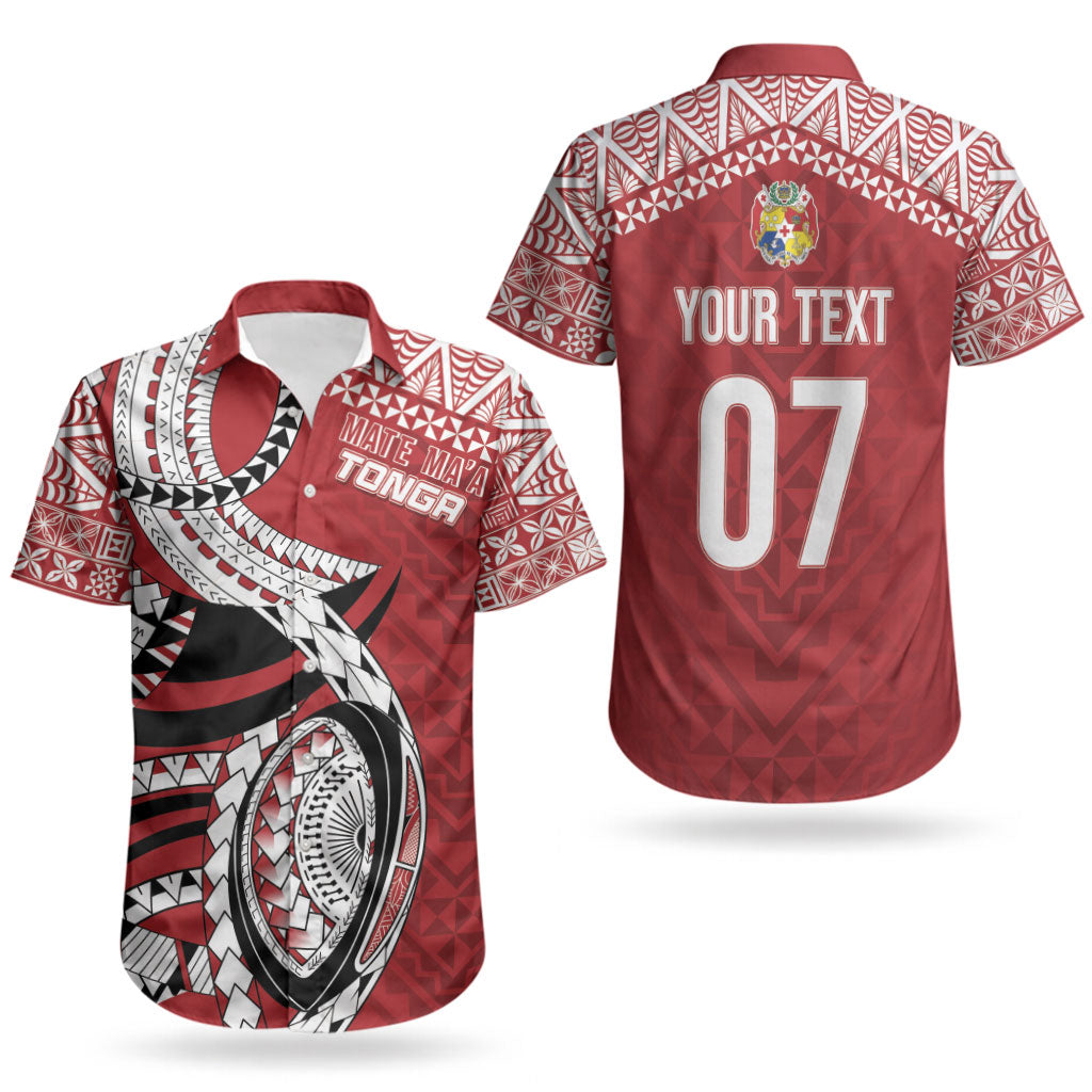 Mate Ma'a Tonga Rugby Custom Kupesi Motifs Couples Matching Off Shoulder Maxi Dress and Hawaiian Shirt Red Waves LT7 - Polynesian Pride