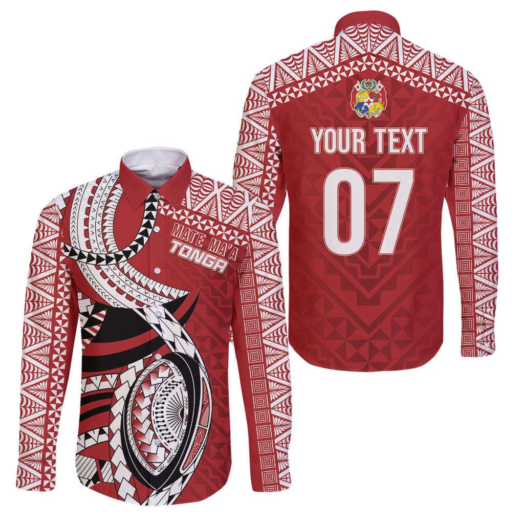 Mate Ma'a Tonga Rugby Custom Kupesi Motifs Family Matching Long Sleeve Bodycon Dress and Hawaiian Shirt Red Waves