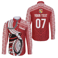 Mate Ma'a Tonga Rugby Custom Kupesi Motifs Family Matching Long Sleeve Bodycon Dress and Hawaiian Shirt Red Waves