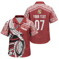Mate Ma'a Tonga Rugby Custom Kupesi Motifs Family Matching Off Shoulder Short Dress and Hawaiian Shirt Red Waves LT7 Son's Shirt Red - Polynesian Pride