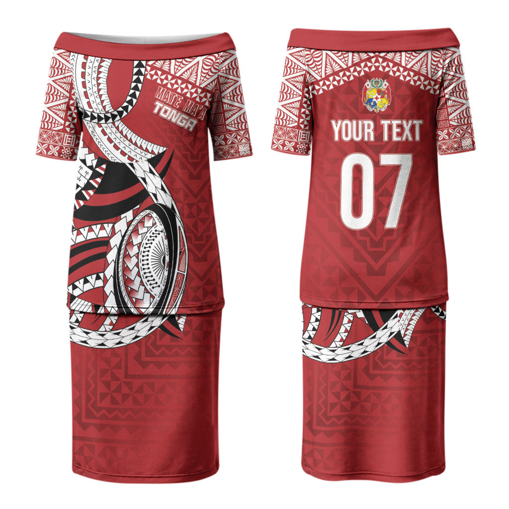 Mate Ma'a Tonga Rugby Custom Kupesi Motifs Family Matching Puletasi and Hawaiian Shirt Red Waves