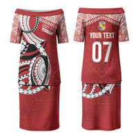 Mate Ma'a Tonga Rugby Custom Kupesi Motifs Family Matching Puletasi and Hawaiian Shirt Red Waves