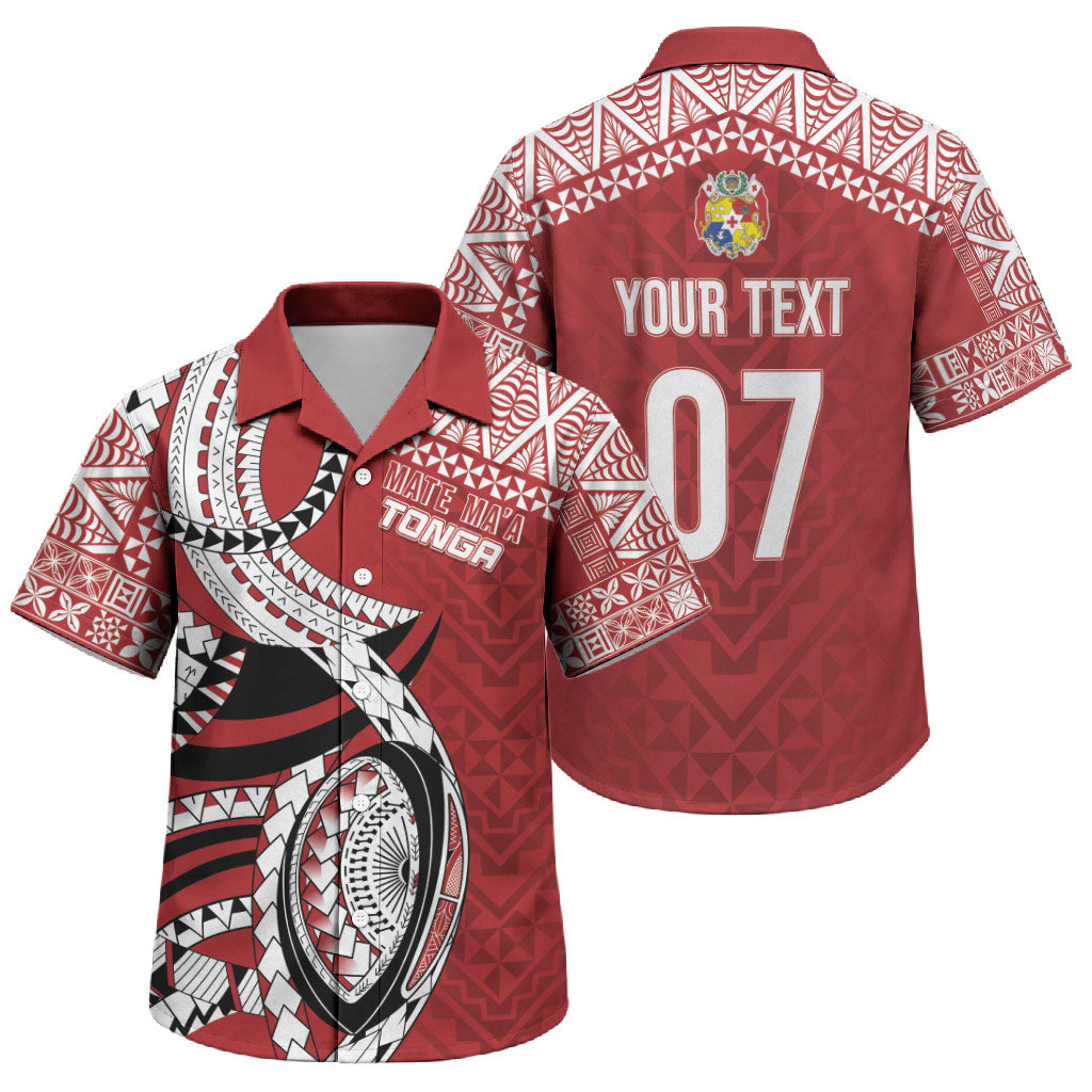Mate Ma'a Tonga Rugby Custom Kupesi Motifs Family Matching Short Sleeve Bodycon Dress and Hawaiian Shirt Red Waves LT7 Son's Shirt Red - Polynesian Pride