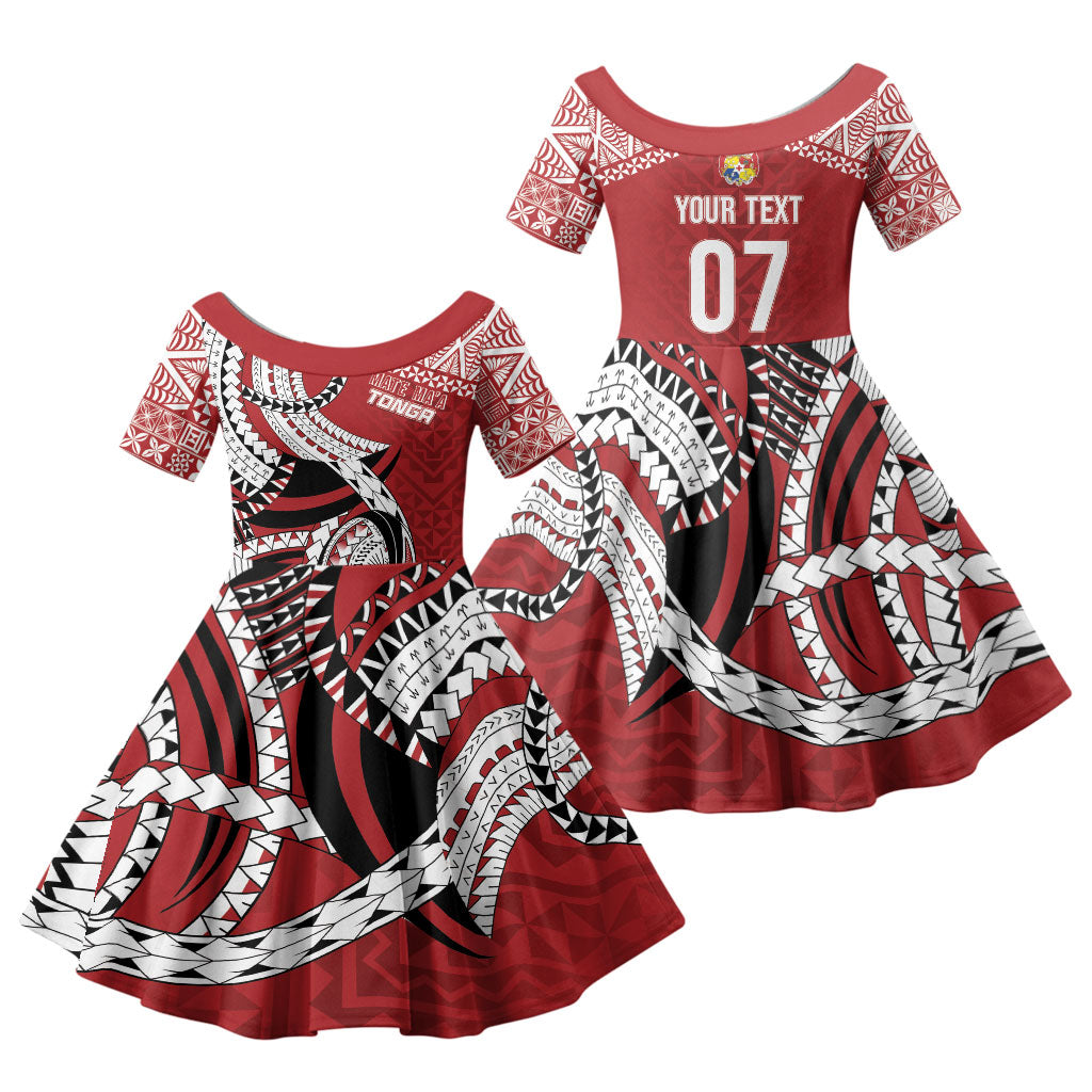 Mate Ma'a Tonga Rugby Custom Kupesi Motifs Family Matching Summer Maxi Dress and Hawaiian Shirt Red Waves