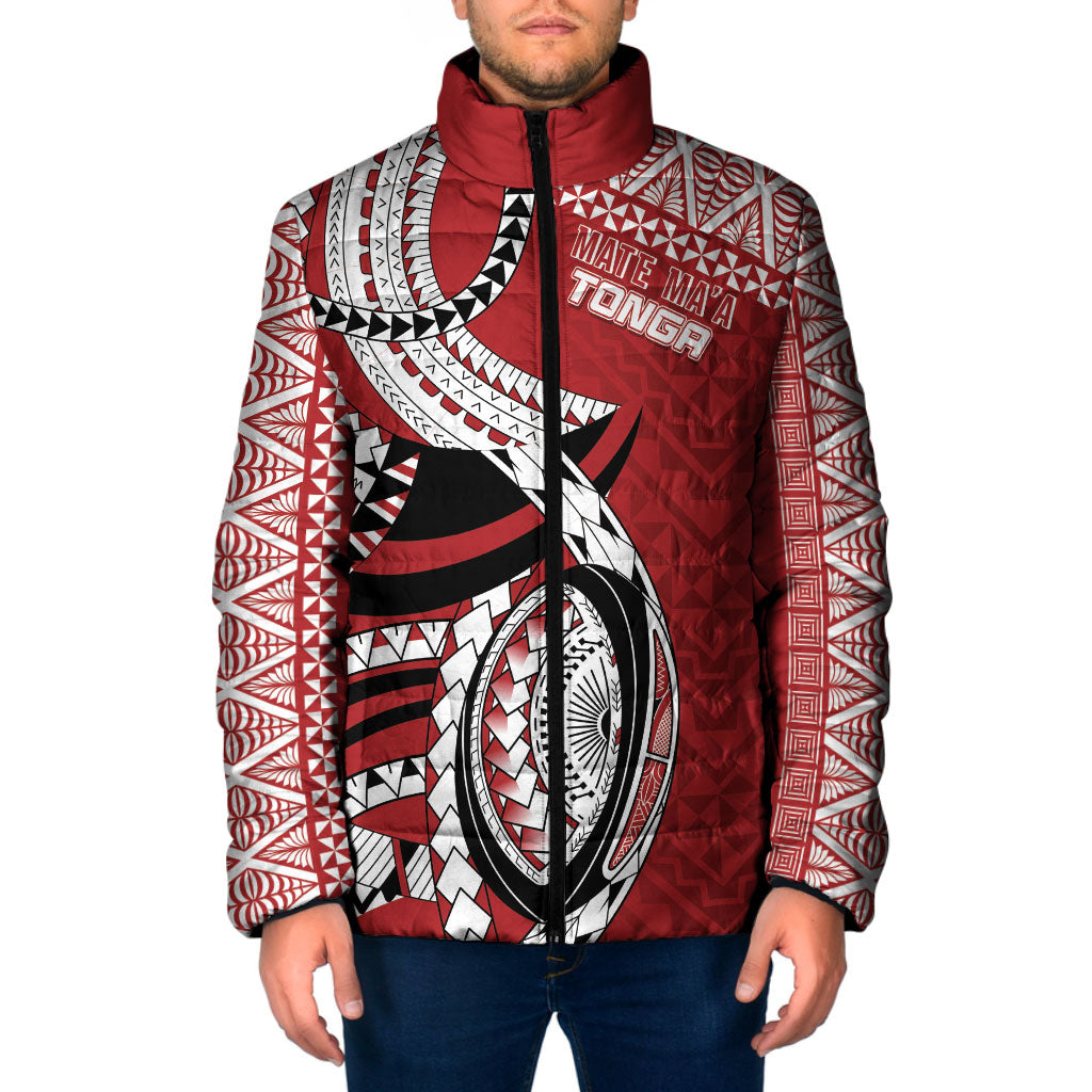 Mate Ma'a Tonga Rugby Custom Kupesi Motifs Padded Jacket Red Waves