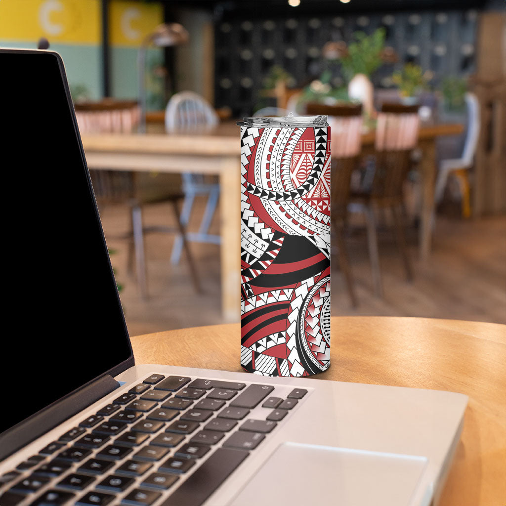 Mate Ma'a Tonga Rugby Kupesi Motifs Skinny Tumbler Red Waves LT7 - Polynesian Pride