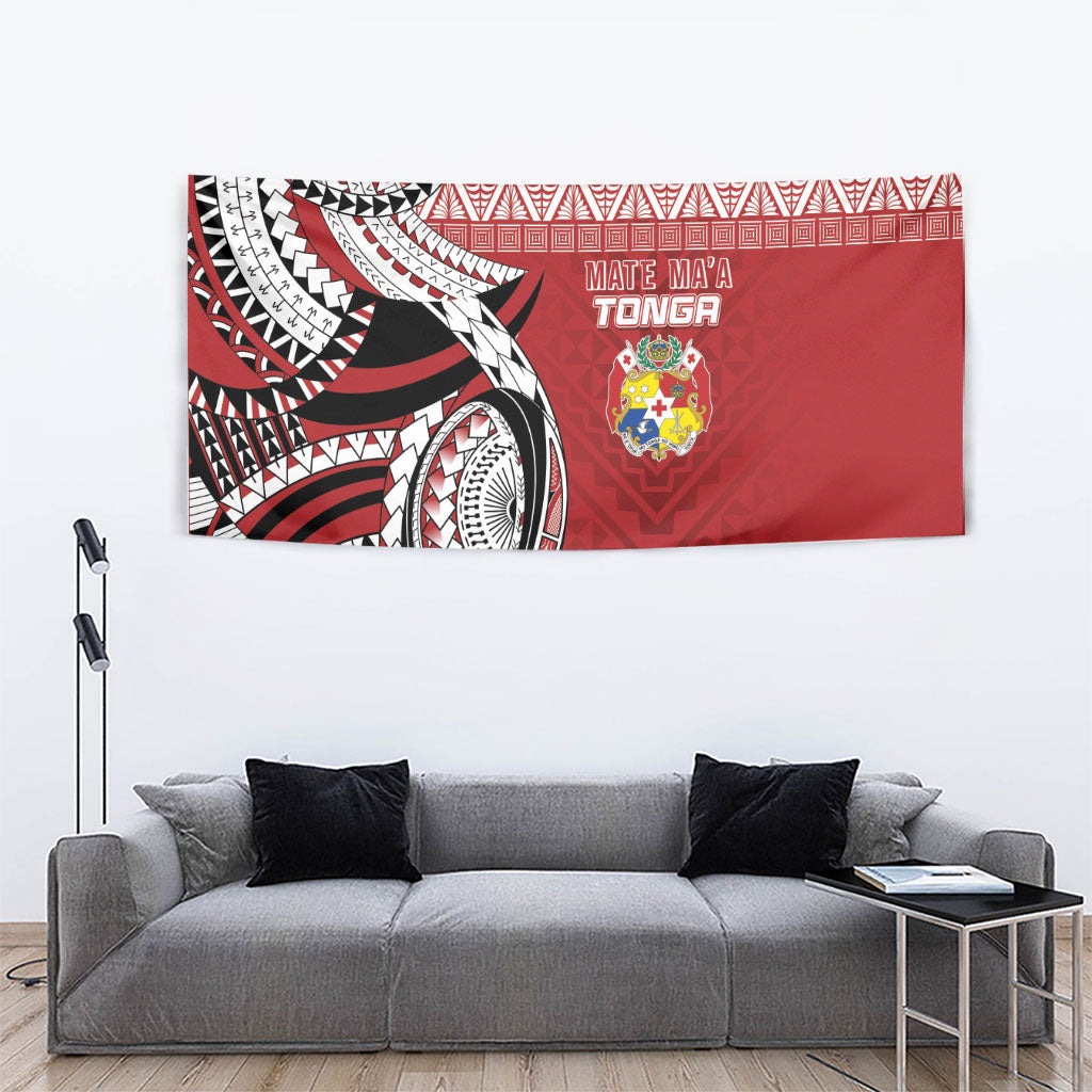 Mate Ma'a Tonga Rugby Kupesi Motifs Tapestry Red Waves LT7 - Polynesian Pride