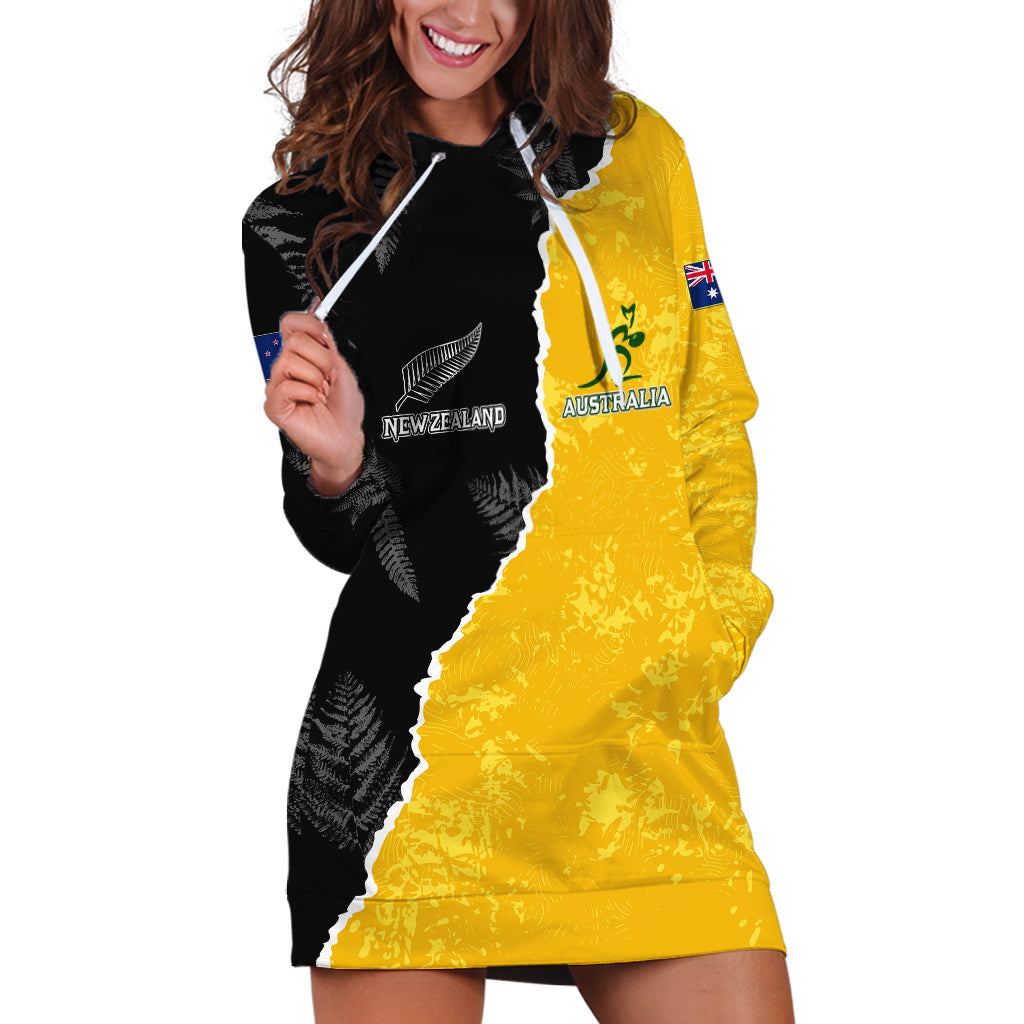 Australia Rugby Mix New Zealands Rugby Hoodie Dress Wallabies Versus Silver Fern Sporty Basic LT7 Art - Polynesian Pride