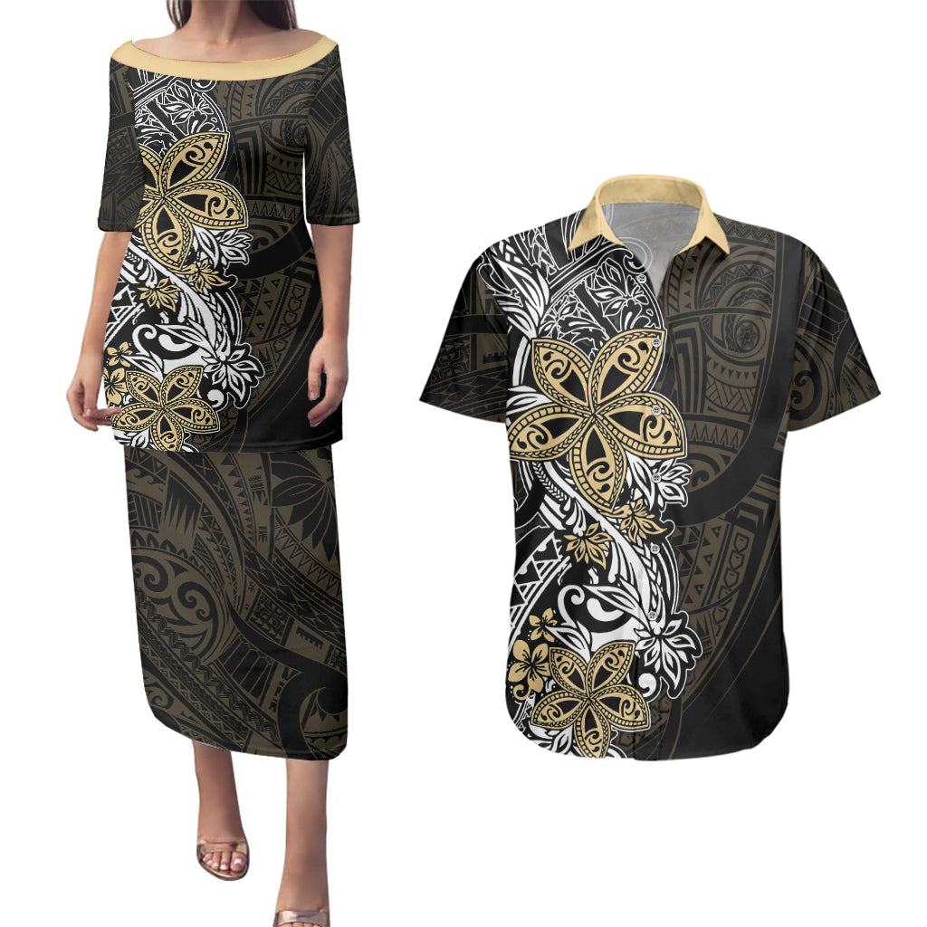 Polynesian Pride Couples Matching Puletasi Dress and Hawaiian Shirt Tiare With Plumeria Mix Style LT7 Cream - Polynesian Pride