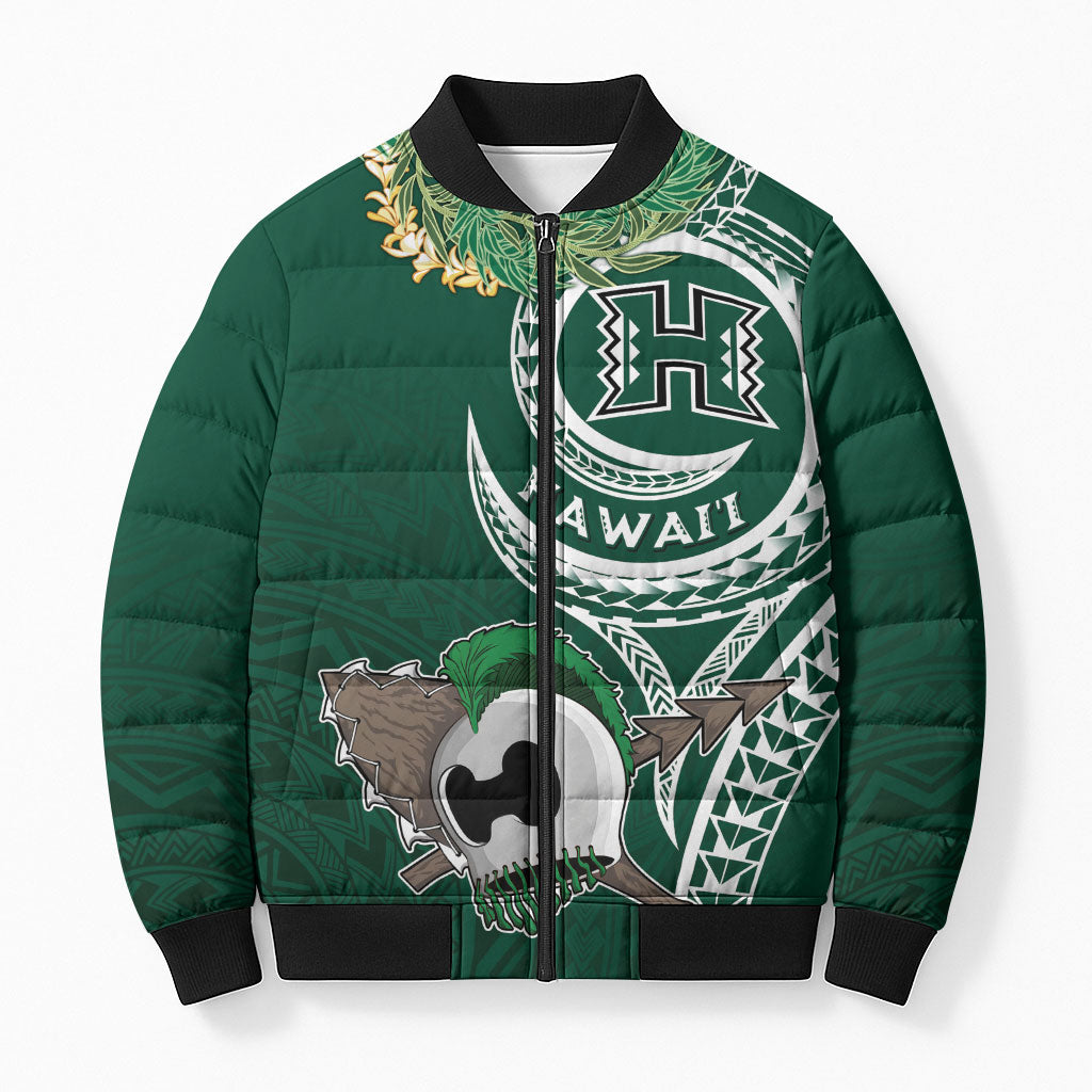 Hawaii Rainbow Warriors Alumni Personalized Bomber Puffer Jacket Ti Maile Lei - Glory For The Warriors