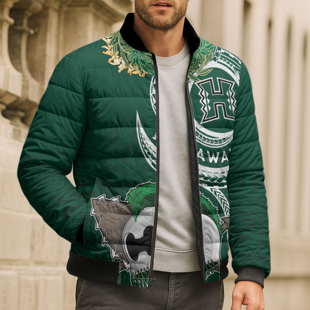 Hawaii Rainbow Warriors Alumni Personalized Bomber Puffer Jacket Ti Maile Lei - Glory For The Warriors