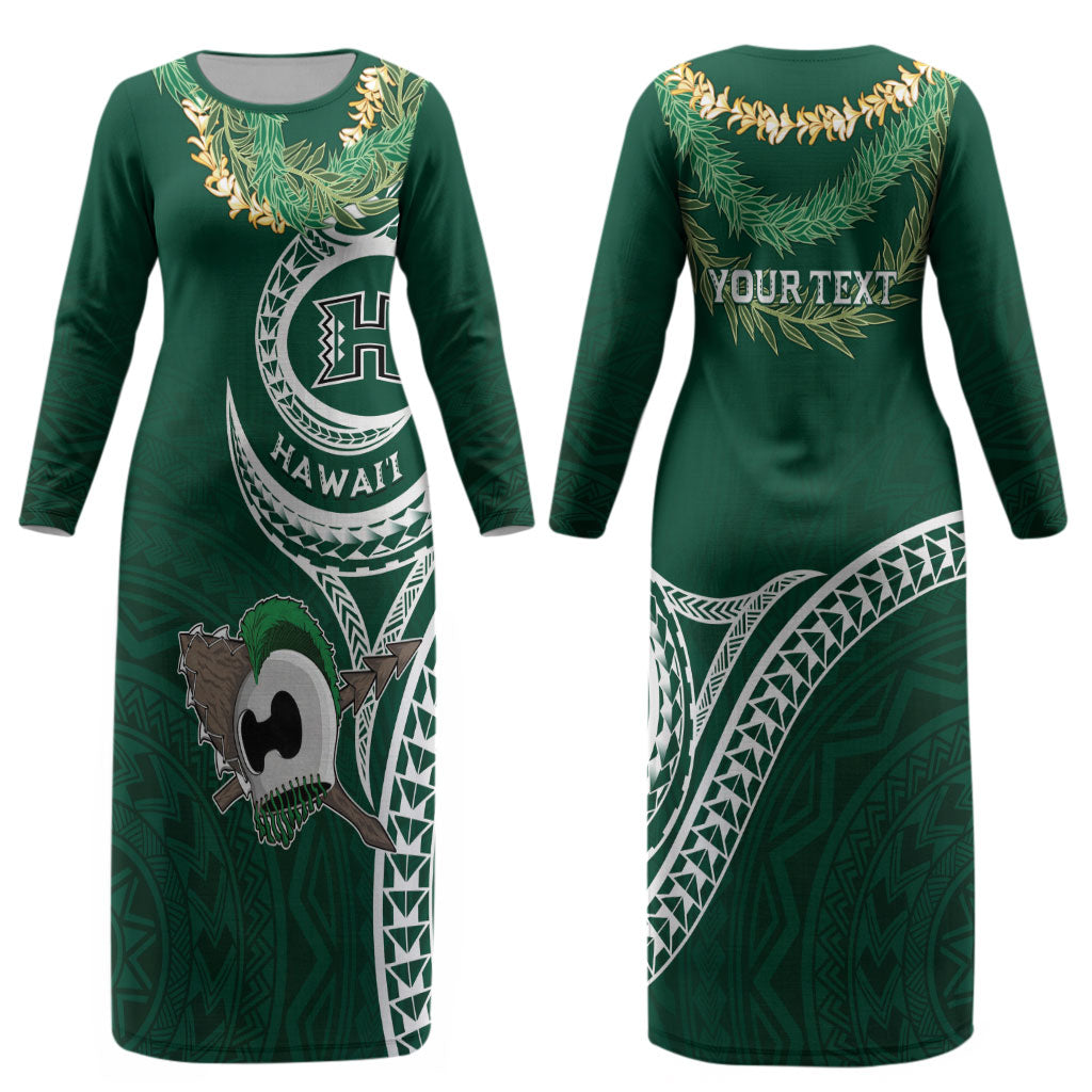Hawaii Rainbow Warriors Alumni Personalized Couples Matching Long Sleeve Bodycon Dress and Long Sleeve Button Shirt Ti Maile Lei - Glory For The Warriors