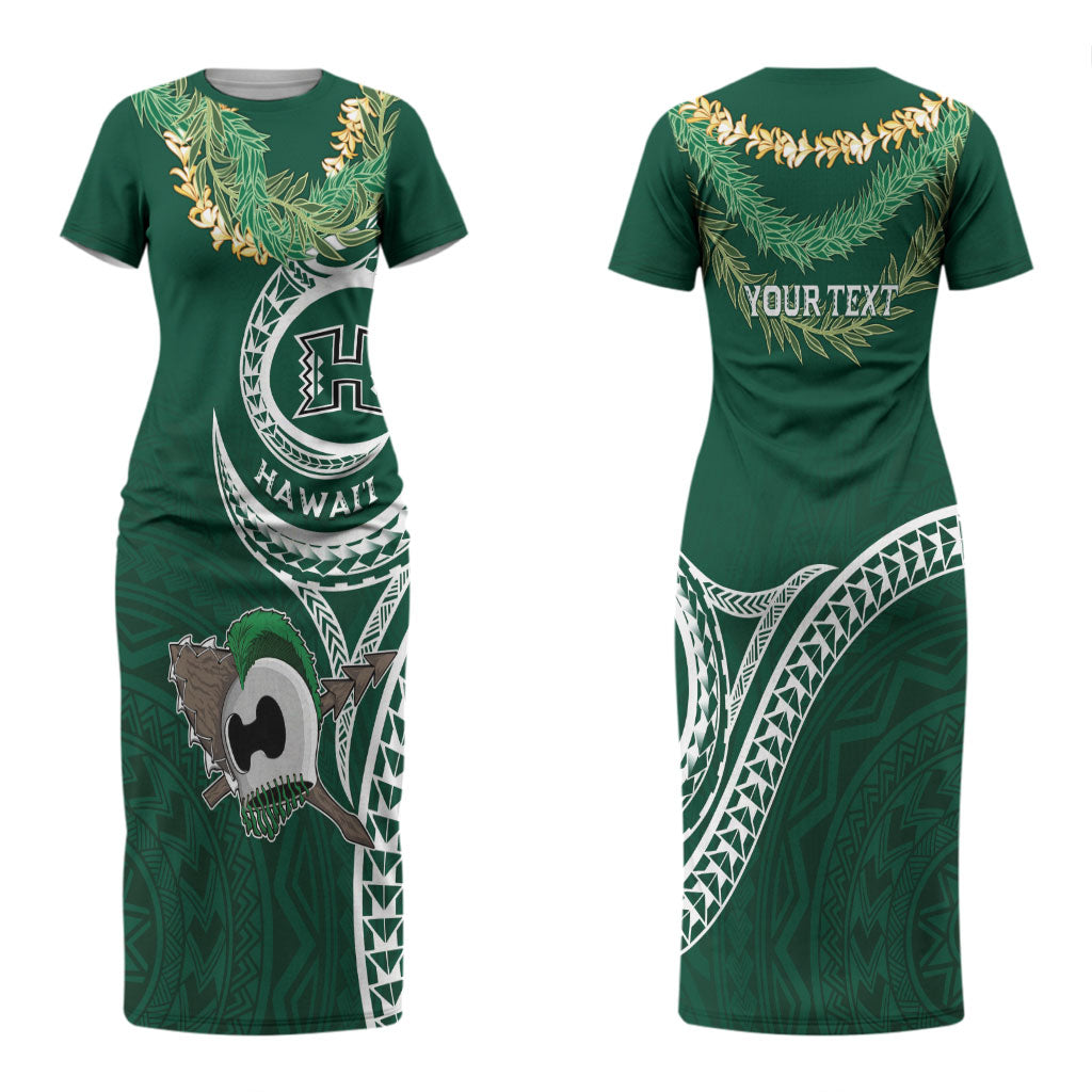 Hawaii Rainbow Warriors Alumni Personalized Couples Matching Short Sleeve Bodycon Dress and Long Sleeve Button Shirt Ti Maile Lei - Glory For The Warriors