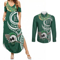 Hawaii Rainbow Warriors Alumni Personalized Couples Matching Summer Maxi Dress and Long Sleeve Button Shirt Ti Maile Lei - Glory For The Warriors