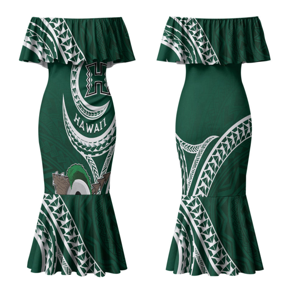 Hawaii Rainbow Warriors Alumni Personalized Family Matching Mermaid Dress and Hawaiian Shirt Ti Maile Lei - Glory For The Warriors
