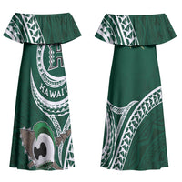 Hawaii Rainbow Warriors Alumni Personalized Family Matching Off Shoulder Maxi Dress and Hawaiian Shirt Ti Maile Lei - Glory For The Warriors