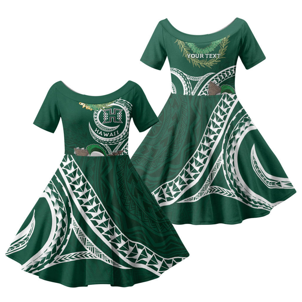 Hawaii Rainbow Warriors Alumni Personalized Family Matching Off Shoulder Maxi Dress and Hawaiian Shirt Ti Maile Lei - Glory For The Warriors