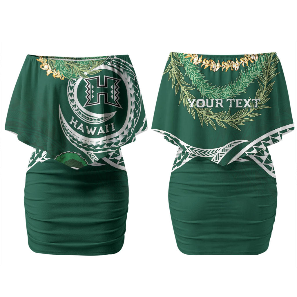 Hawaii Rainbow Warriors Alumni Personalized Family Matching Off Shoulder Short Dress and Hawaiian Shirt Ti Maile Lei - Glory For The Warriors